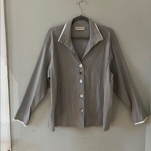 Eleven Stitch Design Gray Button-Up Shirt with White Trim